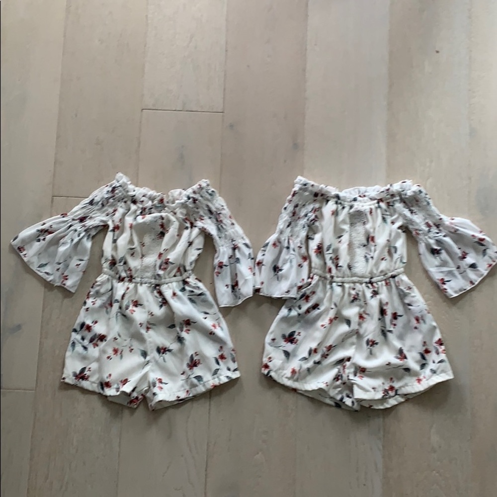 Darling Ivory Floral Pocketed Girl’s Rompers (2!)